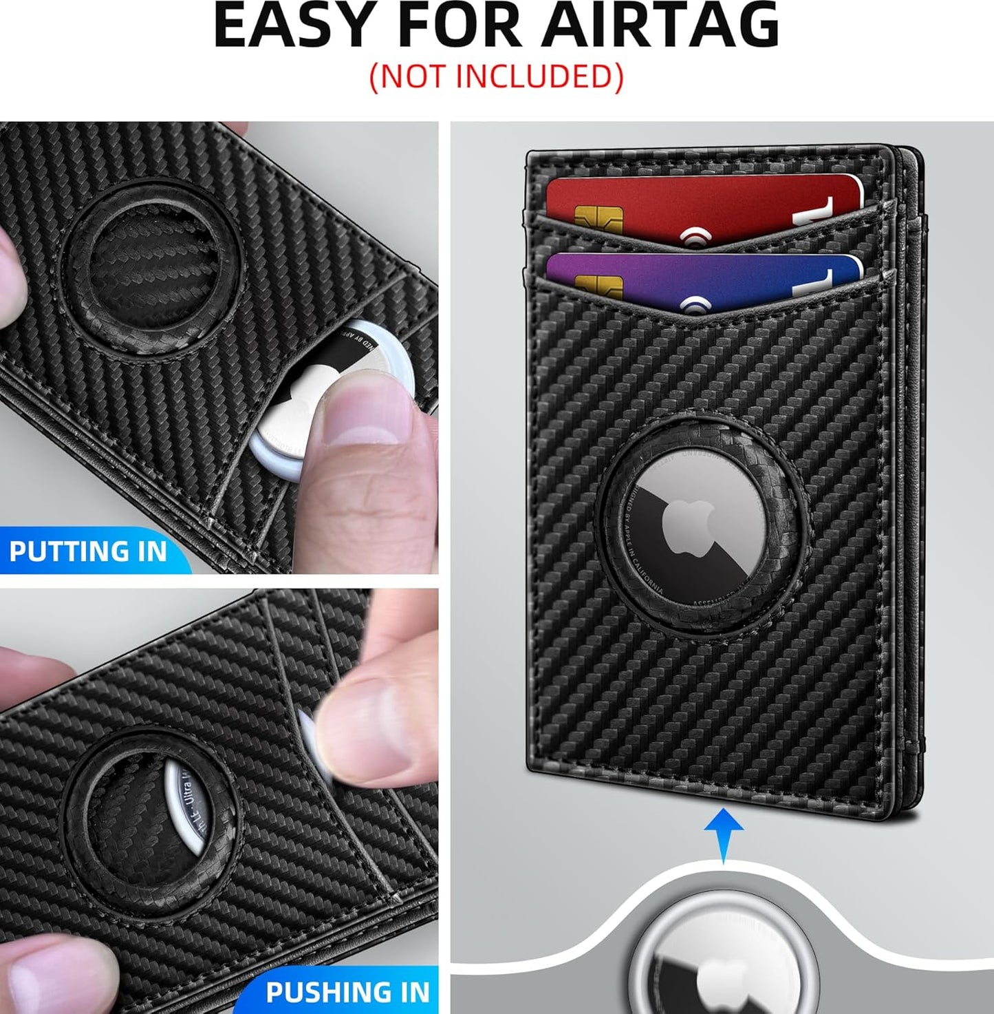miyozi Airtag Wallet for Men- with Money Clip Gift Boxed, Magnetic Closure Slim Genuine Leather Front Pocket Wallet, 4.1"x 2.8", RFID Blocking