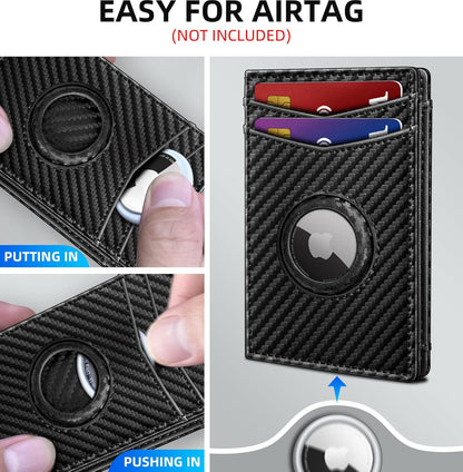 miyozi Airtag Wallet for Men- with Money Clip Gift Boxed, Magnetic Closure Slim Genuine Leather Front Pocket Wallet, 4.1"x 2.8", RFID Blocking