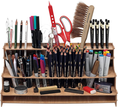 HG Art Concepts Mezzo Artist Drawing Rack - Wood Grain Laminate Multi Layer Desk Stand Professional Storage Display Organizer for Pens, Pencils, Drafting and all other Drawing Tools