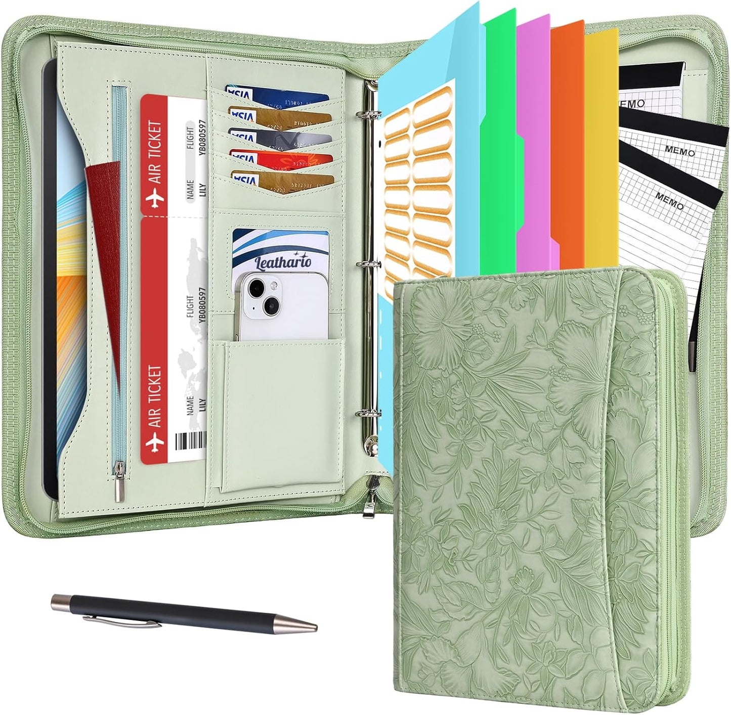 Leathario Portfolio Binder, Includes 10 Sheet Protectors and 3 Notepads, 3-Ring Folder Organizer, A4 Padfolio with Zipper, Vegan Leather Tablet Sleeve, Business Office Conference Clipboards