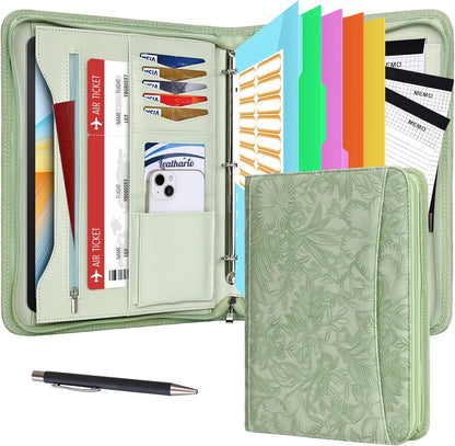 Leathario Portfolio Binder, Includes 10 Sheet Protectors and 3 Notepads, 3-Ring Folder Organizer, A4 Padfolio with Zipper, Vegan Leather Tablet Sleeve, Business Office Conference Clipboards