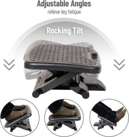 Mind Reader Foot Rest, Under Desk at Work, Ergonomic, Height Adjustable, Office, Plastic, Black