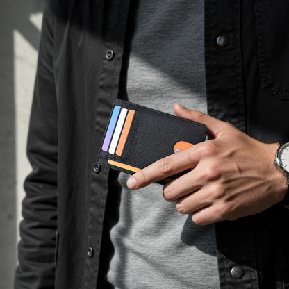 Buffway Slim Minimalist Front Pocket RFID Blocking Leather Wallets for Men and Women - Carbon Fiber Black - Colors A