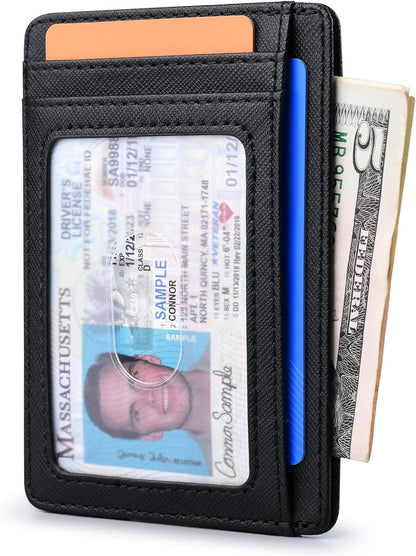 Buffway Slim Minimalist Front Pocket RFID Blocking Leather Wallets for Men and Women - Carbon Fiber Black - Colors B