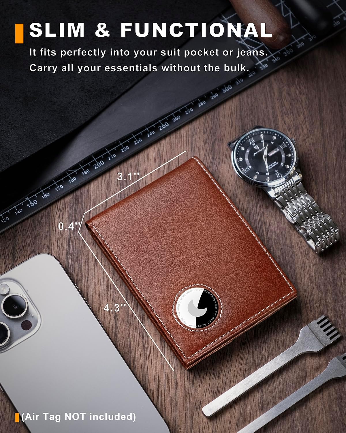 Men's Wallet with Airtag Holder, Bifold Full-Grain Leather Wallet for Apple Air Tag (1st & 2nd Generation), Slim Wallet for Men with RFID Blocking, 11 Card Slots