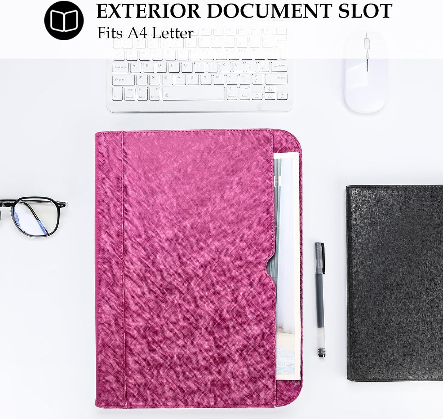 ProCase Portfolio Business Padfolio Folder with Zipper, Conference Meeting Executive File Legal Document Organizer with Pockets Letter Size A4 Writing Pad Notepad Padfolio -Black