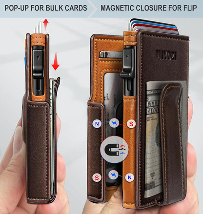 miyozi Airtag Wallet for Men,with Money Clip 10 Cards Metal Case Smart Slim Pop Up Credit Card Holder Flip with Magnetic Closure RFID Blocking wallet with Gift Box