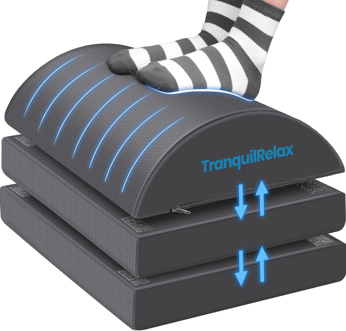 TranquilRelax Foot Rest for Under Desk at Work, Gaming Accessories Foot Stool with 3 Adjustable Heights & Washable Cover, Comfortable Office Desk Accessories, Footrest for Office, Home and Car (Black)