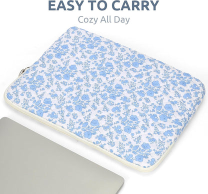 Puffy Laptop Sleeve 13 Inch Cute Quilted Laptop Protective Case Padded Floral Computer Sleeve for MacBook (A-Blue, 13 Inch)
