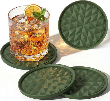 Silicone Coasters for Drinks[4 Pack]- Cup Mat for Tabletop Protection-Non-Slip, Non-Stick, Coffee Table Decor, Great Gift for Any Occasion, Black