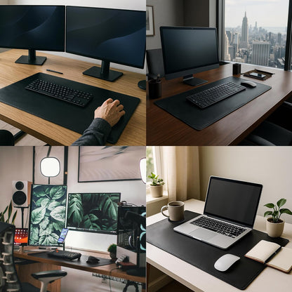 Leather Desk Mat Desk Pad - Full Grain (32x16) Leather Desk Cover Blotter & Protector - Large Computer Keyboard Gaming Table Mat - Desktop Accessories Mouse Pad for Laptop, Office & Home