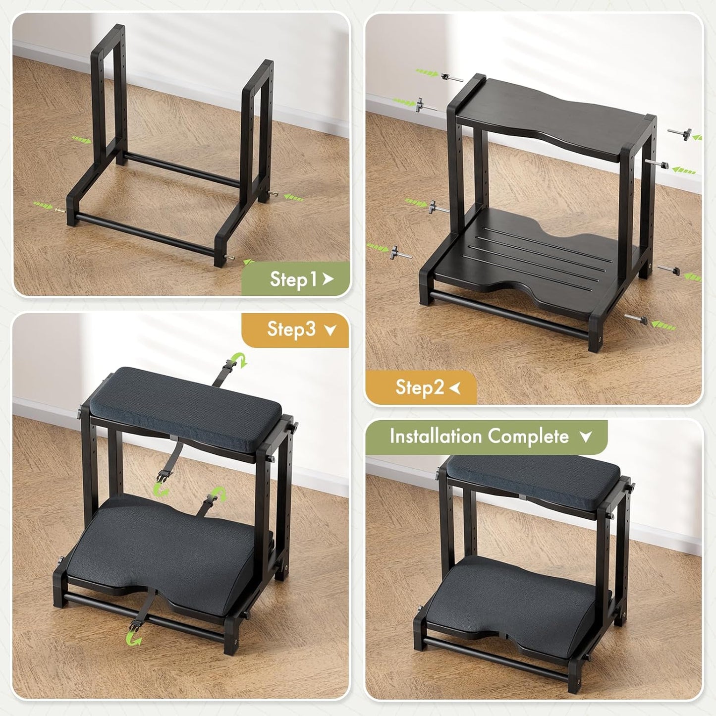 Double Step Foot Rest Under Desk, Adjustable Wooden Desk Foot Rest with 4 Heights, Ergonomic Foot Stool with Cushion for Office, Gaming & Study (Natural Color)