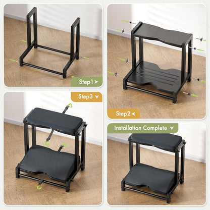 Double Step Foot Rest Under Desk, Adjustable Wooden Desk Foot Rest with 4 Heights, Ergonomic Foot Stool with Cushion for Office, Gaming & Study (Natural Color)