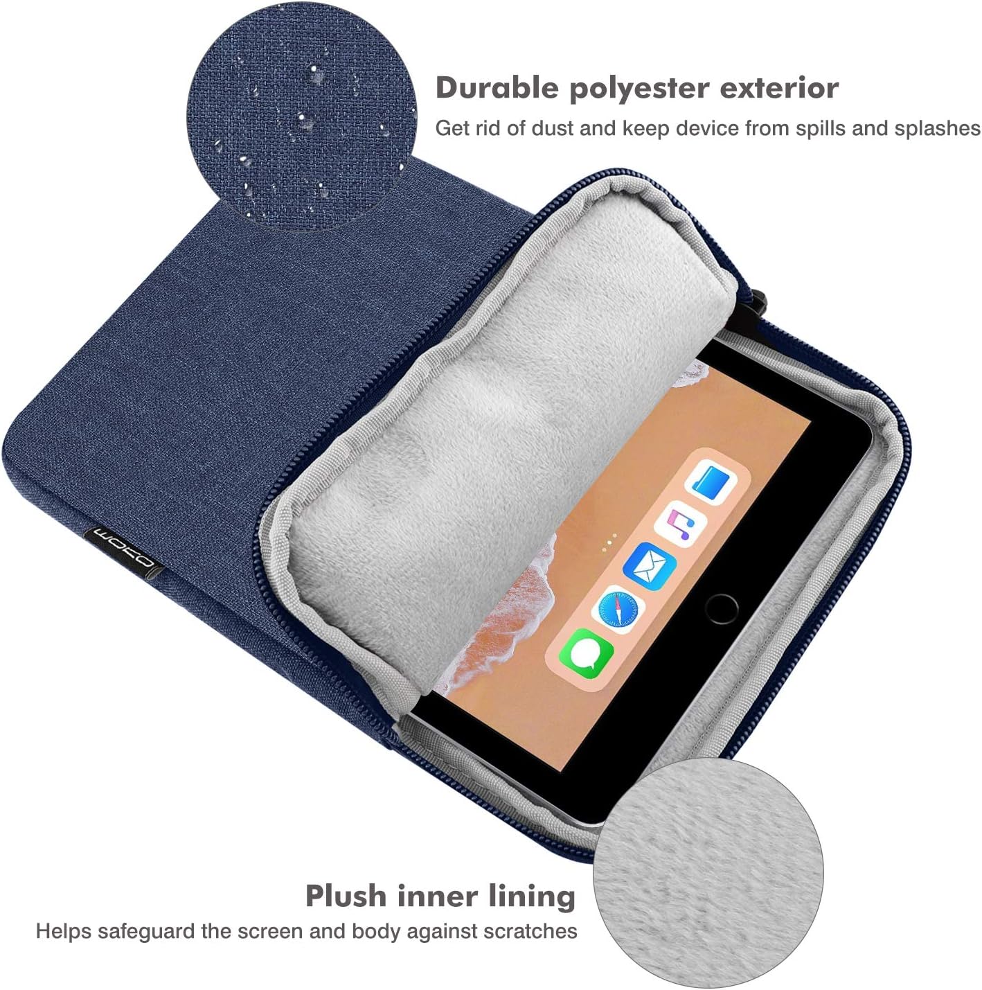 MoKo 7-8 Inch Tablet Sleeve Bag, Polyester Pouch Cover Case Fits iPad mini (A17 Pro) 8.3" 2024, iPad mini 6/5/4/3/2/1, Samsung Galaxy Tab S2 8.0, Tab A 8.0, ZenPad Z8s 7.9,Black