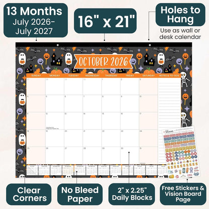 bloom daily planners Desk Calendar 2026-2027 - Academic Year Large Wall Calendar (July 2026 - July 2027) - 21” x 16” Desktop & Hanging Monthly Planner with Stickers for Home or Office - Seasonal