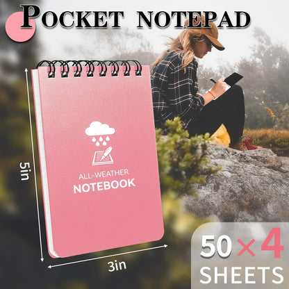COIDEA Waterproof Notebook, 4 Pack Top-Spiral Pocket Notepad, 3" x 5" Weatherproof NotePad, All Weather Police Pocket Notebook Little Memo Steno Note Pads for Outdoor Office School Recording, Black