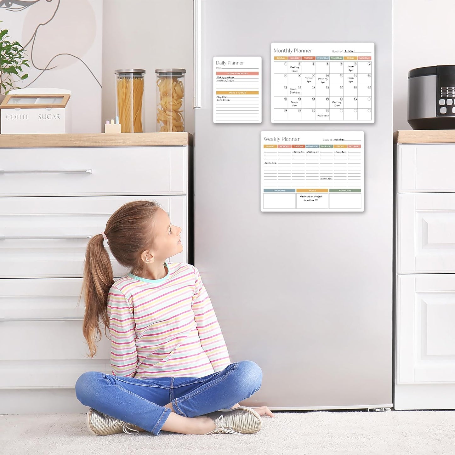 Beautiful Magnetic Dry Erase Calendar Set of 3 - Easy-to-Erase Whiteboard with Marker & Premium Magnet for Your Fridge - The Perfect Weekly and Monthly White Board Organizer for Everyday Planning