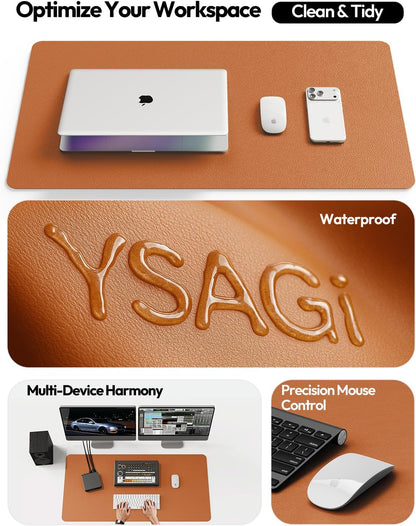YSAGi Large Extended PU Leather Desk Pad Protector – Non-Slip Waterproof Desk Mat for Office & Home, Easy Clean Mouse Pad & Laptop Writing Blotter 35.4"x17" Black - Colors A