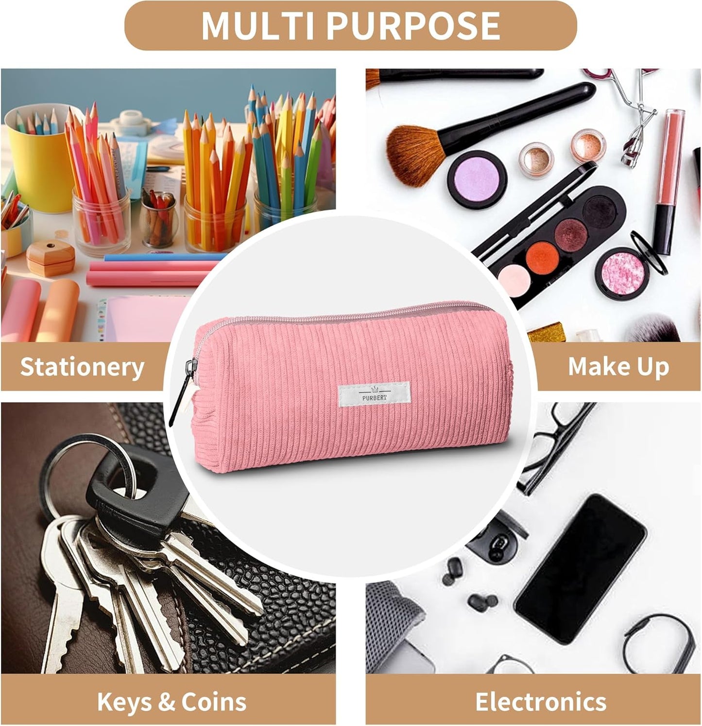 Pencil Bag Pen Case, Soft Corduroy Small Pencil Pouch Organizer with Zipper, Cute Pencil Case Pouch Stationery for Girls and Boys – Apricot