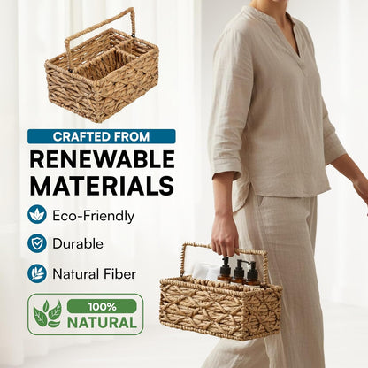 Honey-Can-Do Multi-Use 3-Compartment Wicker Basket Caddy with Handle, Natural STO-09844 Natural Medium