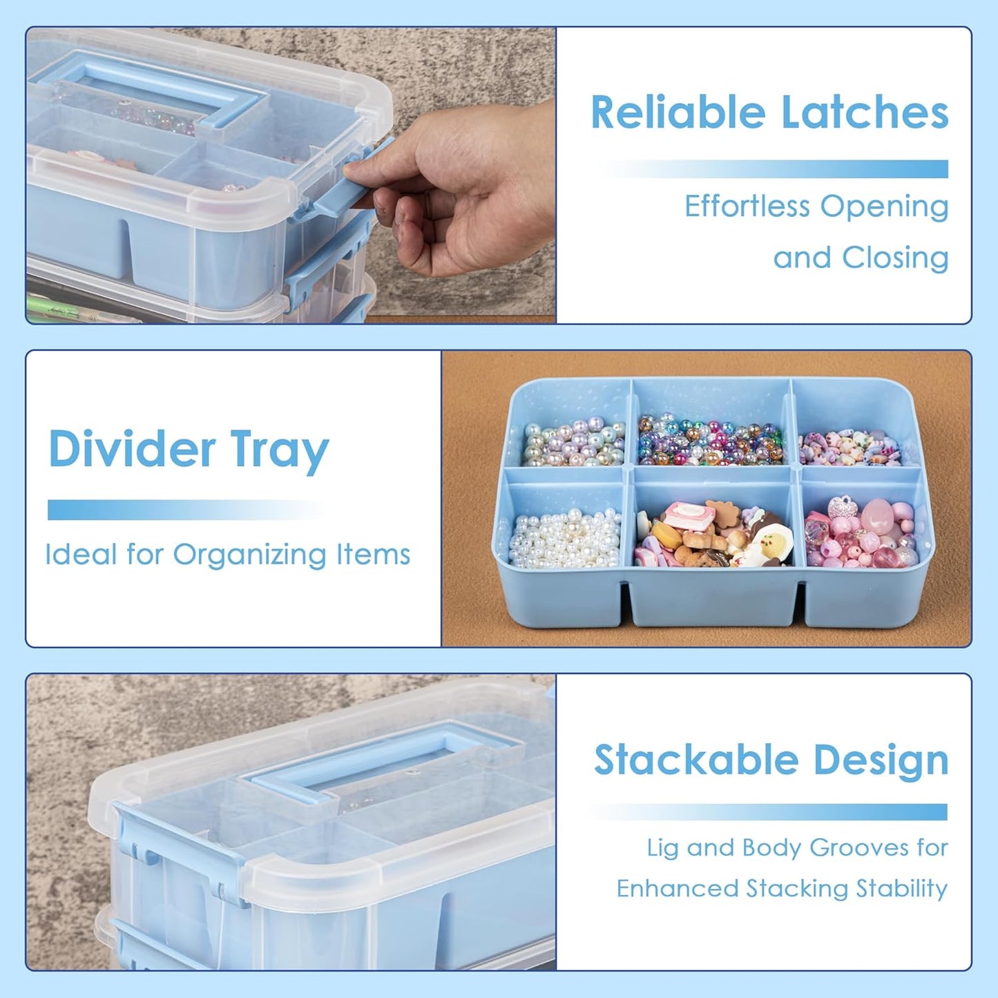 CraftGenes Art Supply Storage Organizer with 2 Removable Trays, 4-Layer 10QT Durable Craft Organizers and Storage for Sewing, Tool, Office Supplies, Art, Craft Supplies