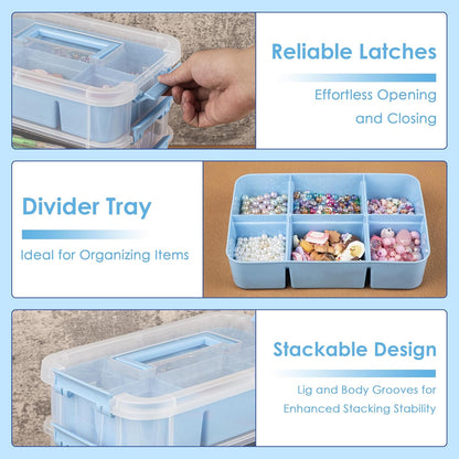 CraftGenes Art Supply Storage Organizer with 2 Removable Trays, 4-Layer 10QT Durable Craft Organizers and Storage for Sewing, Tool, Office Supplies, Art, Craft Supplies