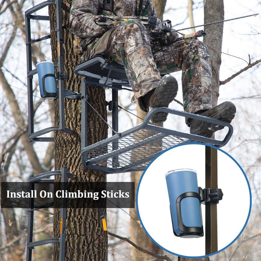 Huntury Cup Holder for Treestand Hunting, Easy Clamps On Tree Stand Or Climbing Sticks, Bottle Holder for Hunting, Install No Drilling Or Tool Needed Package of 2