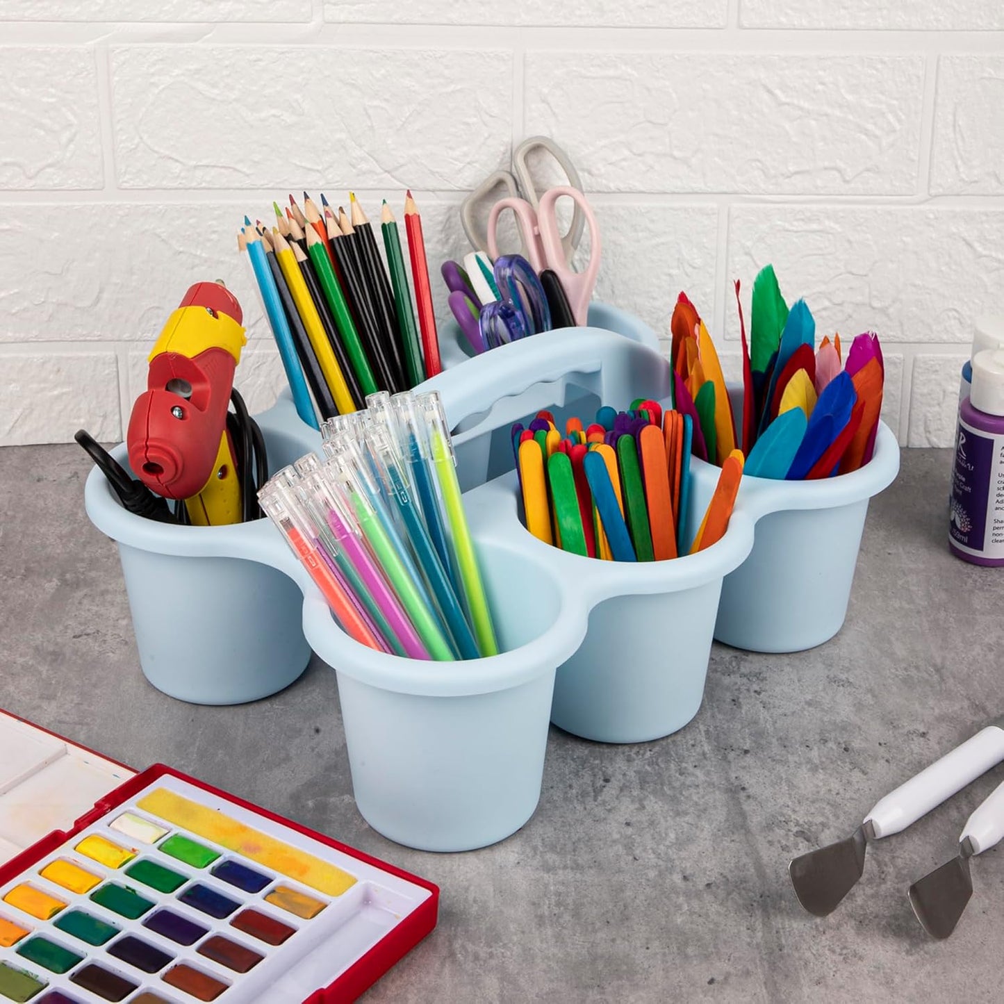 2 Pack Classroom Caddy For School,Kidsroom,Pencil Holder,Plastic Cup Caddy for Drink Delivery (Blue)