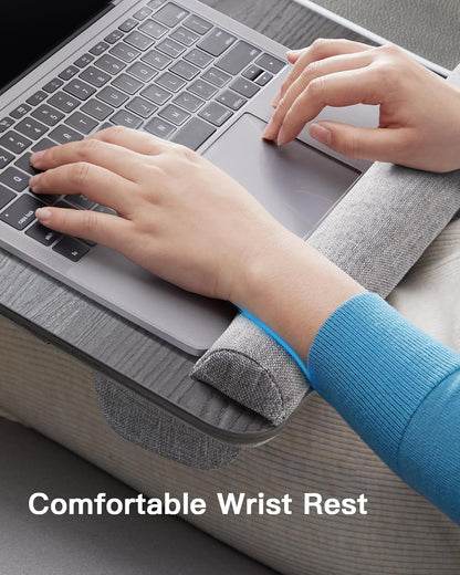HUANUO Lap Desk - Fits up to 17 inches Laptop Desk, Built in Mouse Pad & Wrist Pad for Notebook, Laptop, Tablet, Lap Stand with Tablet, Pen & Phone Holder, Wood Grain