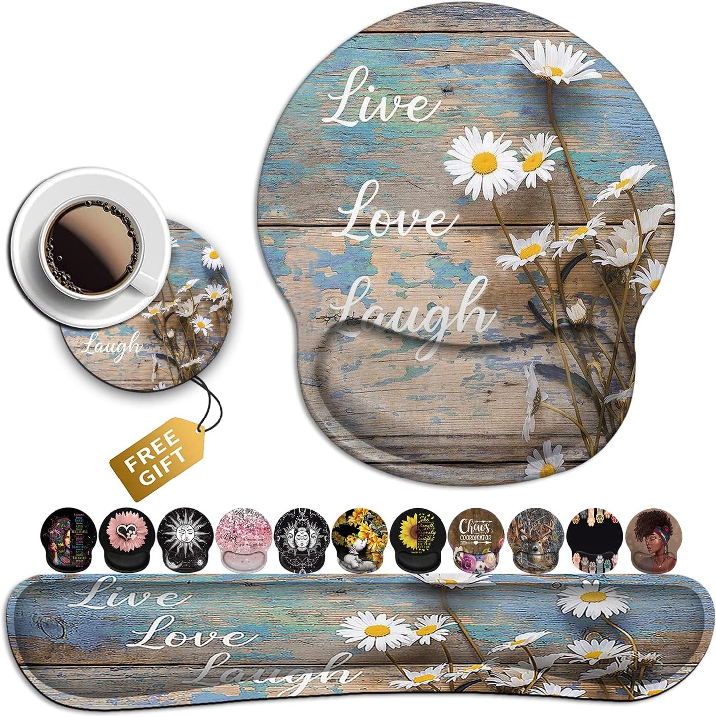 Mouse Pad with Wrist Support, Ergonomic Gel Mouse Pad Beautiful Flowers,Pink Hyacinths on Wood Panel，Non-Slip Durable, Memory Foam Keyboard Wrist Rest, Suitable for Office Typing Games