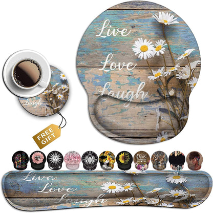 Mouse Pad with Wrist Support, Ergonomic Gel Mouse Pad Beautiful Flowers,Pink Hyacinths on Wood Panel，Non-Slip Durable, Memory Foam Keyboard Wrist Rest, Suitable for Office Typing Games