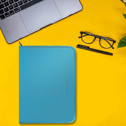Zippered Portfolio Organizer/ A4 Refillable Lined Writing Notepad Folder Case/Fabric-Covered Padfolio Binder with Interior Storage Pocket for Men Women.Classic Black