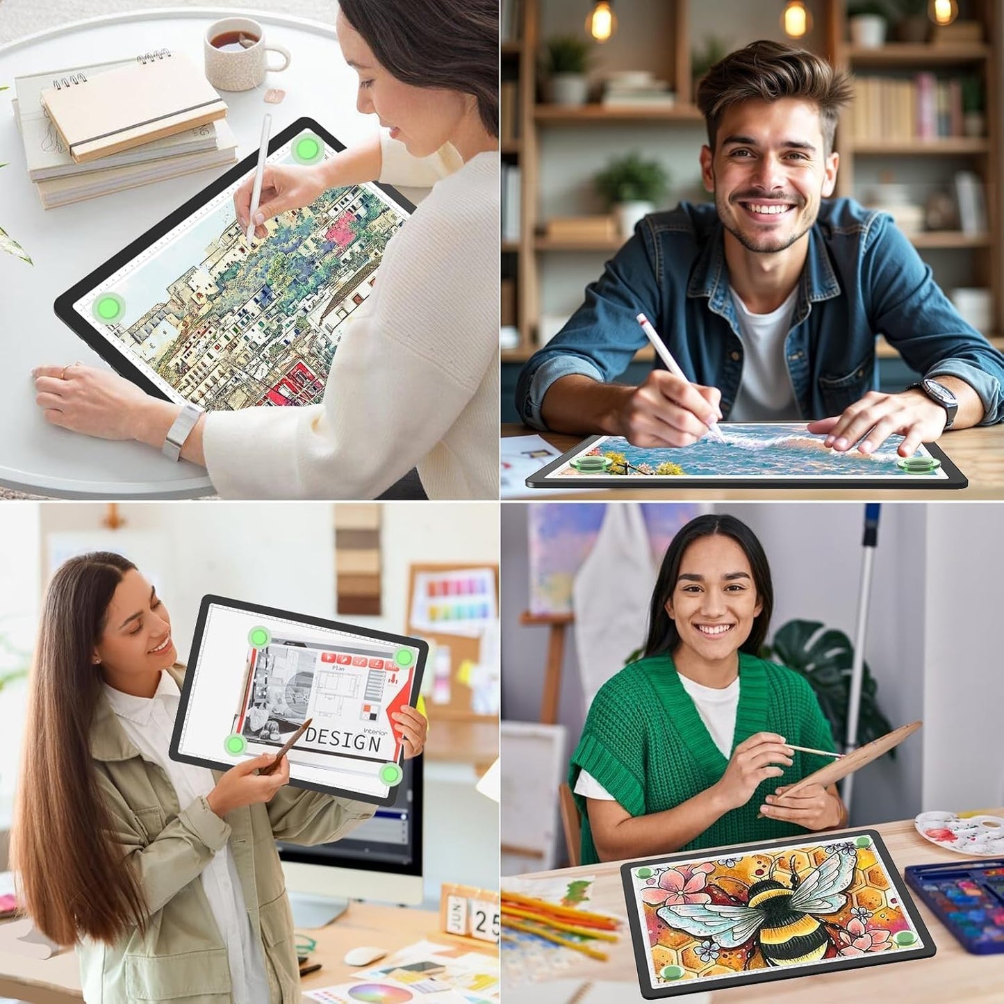KOBAIBAN A3 Magnetic Light Pad with Bag, Rechargeable Diamond Art Light Board with Side Physical Buttons, 3 Color Light Modes Super Bright Light Table Light Box for Tracing, Drawing, Sketching (White)