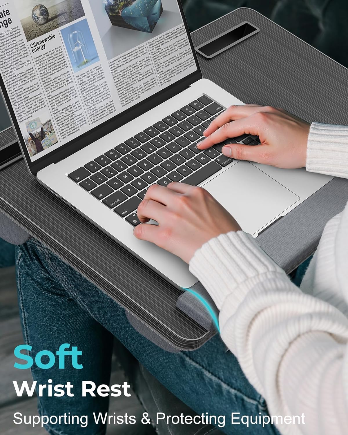 Potuopy Lap Desk- Fits up to 17” Laptop Lap Desk with Wrist Pad, Laptop Lap Pad, Lap Desks for Adults Laptop Stand for Bed with Cushion and 2 Upgraded Mouse Pads, Tablet and Phone Slots (Dark Brown)