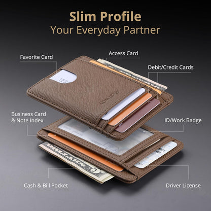 Buffway Slim Minimalist Front Pocket RFID Blocking Leather Wallets for Men and Women - Carbon Fiber Black - Colors A