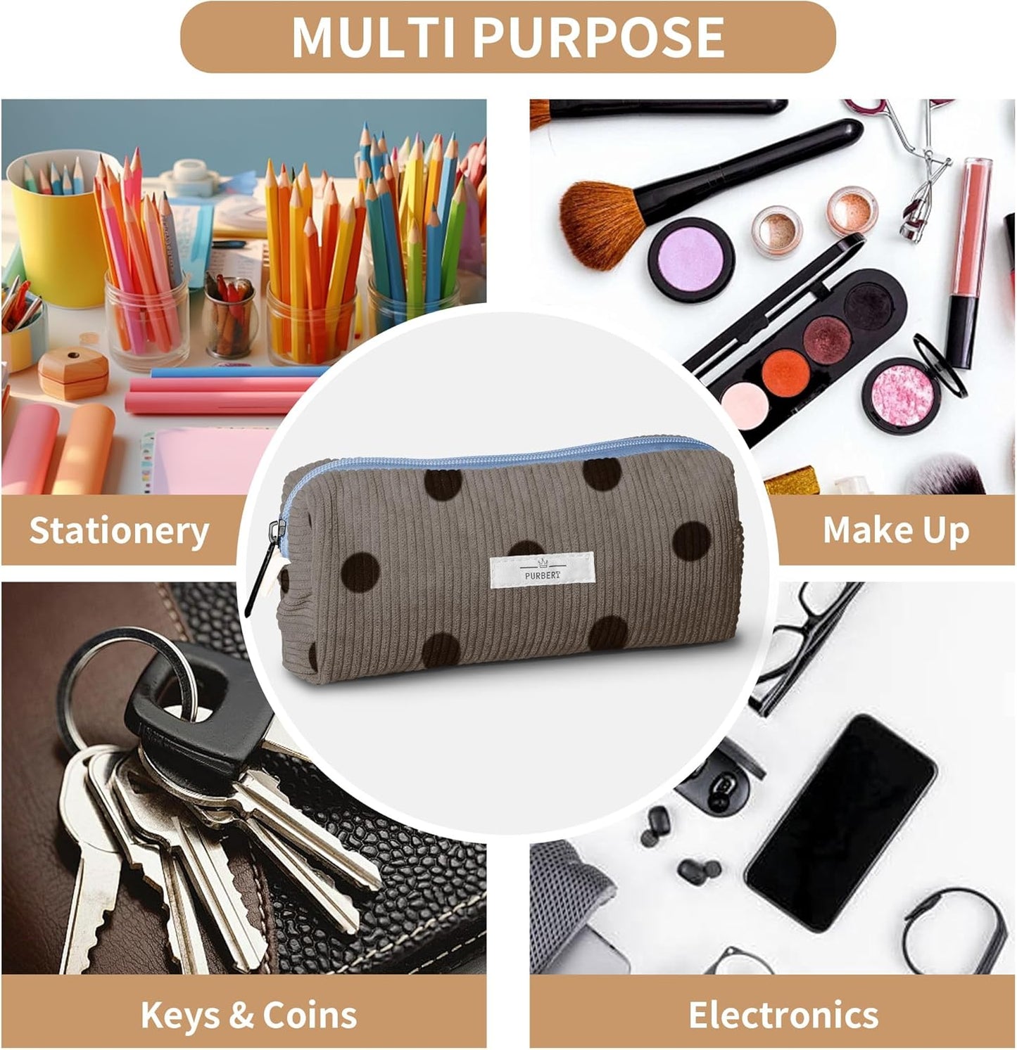 Pencil Bag Pen Case, Soft Corduroy Small Pencil Pouch Organizer with Zipper, Cute Pencil Case Pouch Stationery for Girls and Boys – Apricot