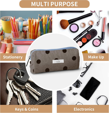 Pencil Bag Pen Case, Soft Corduroy Small Pencil Pouch Organizer with Zipper, Cute Pencil Case Pouch Stationery for Girls and Boys – Apricot