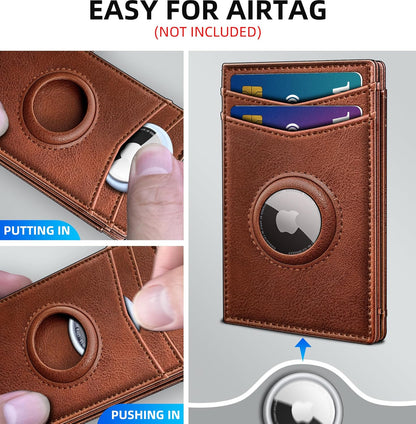 miyozi Airtag Wallet for Men- with Money Clip Gift Boxed, Magnetic Closure Slim Genuine Leather Front Pocket Wallet, 4.1"x 2.8", RFID Blocking