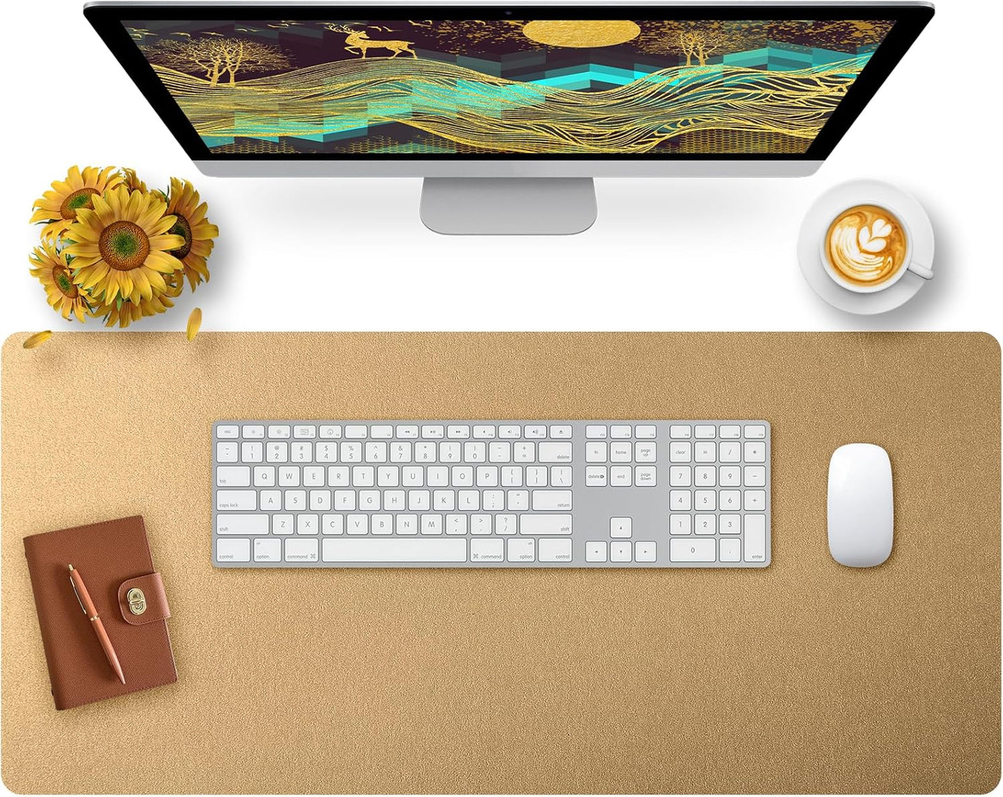Bloss Leather Desk Pad and Keyboard Wrist Rest, Large Mouse Pad + Keyboard Pad+Mouse Wrist Support, Non-Slip Desk Mat Protector for Office, Home(31.5×15.7 Inches,Beige) - Colors B