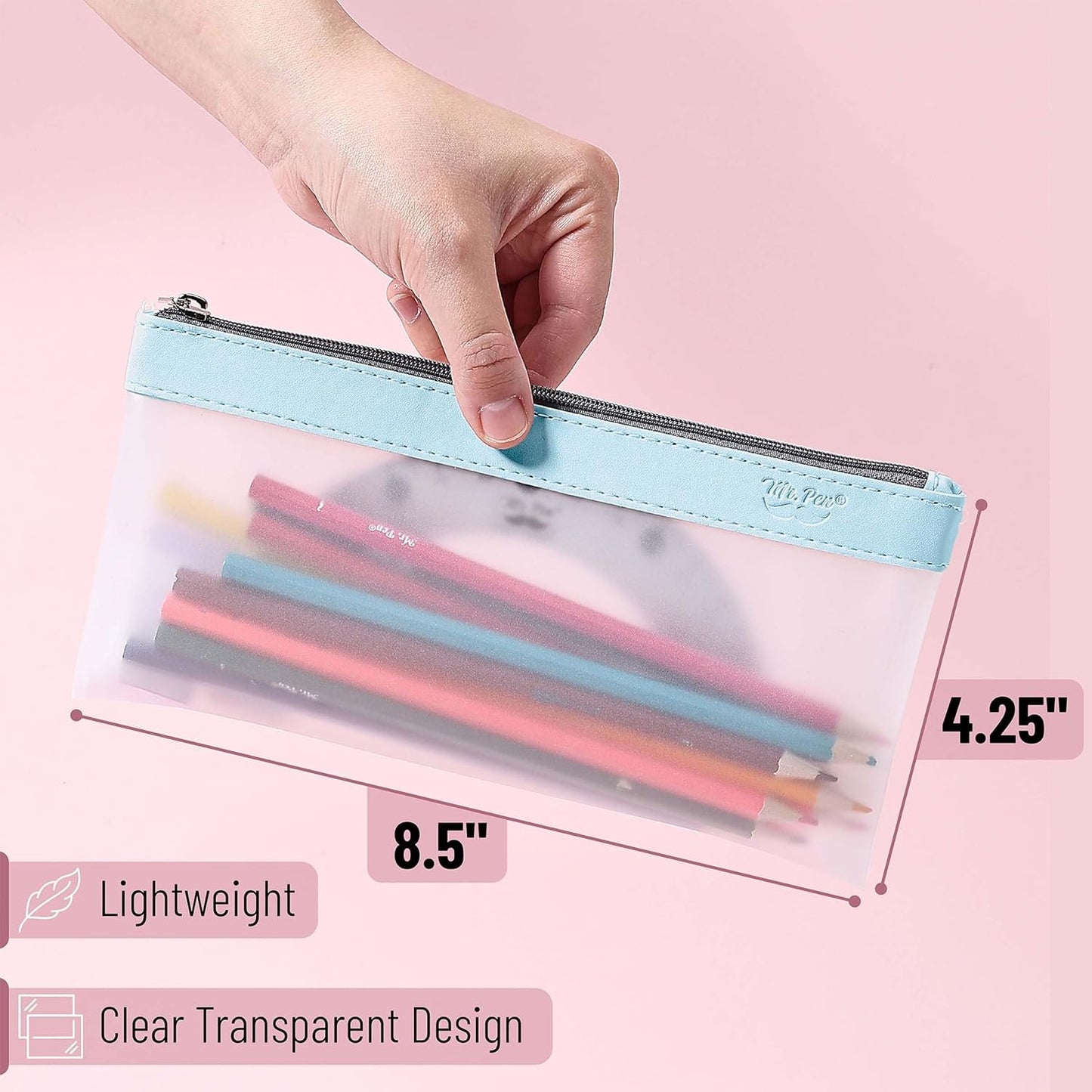 Mr. Pen- Clear Pencil Pouch, 8.50"x4.25", 3 Pack, Durable TPU Material, Medium Water-Resistant Pencil Bags with Smooth Zipper, Multipurpose Clear Pouch for Stationery, School, Office, Travel Supplies