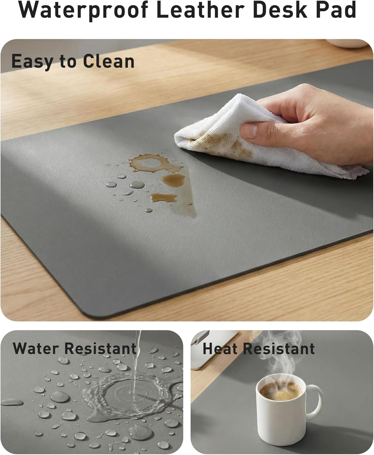 Aothia Non-Slip PU Leather Waterproof Laptop Desk Pad Protector, Blotter Mat, Writing and Mouse Pad for Office & Home, Beige, 23.6" x 13.7" - Colors B