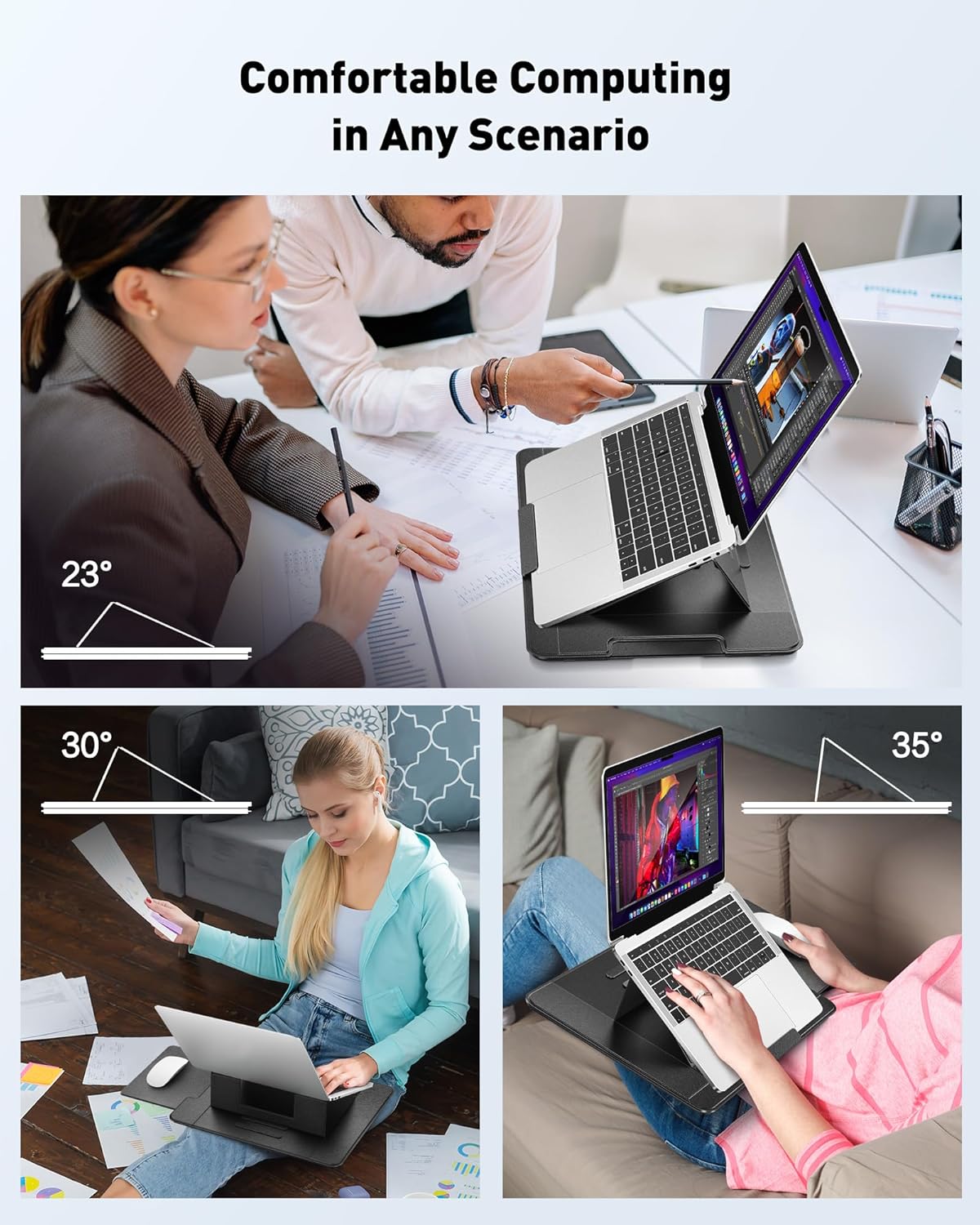 AboveTEK Adjustable Laptop Lap Desk, 3 Ergonomic Angles, PU Leather Non-Slip Surface, Heat Shield, Retractable Mouse Pad, Portable Laptop Lap pad Workstation for Bed, Sofa, Travel