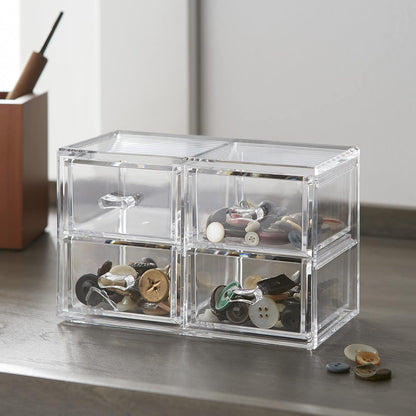 Huang Acrylic Clear Stackable Upright 3-Drawer Organizer, Makeup Jewelry Accessories Cosmetic Countertop Storage Display 3.5 x 3.25 x 5.75 inches