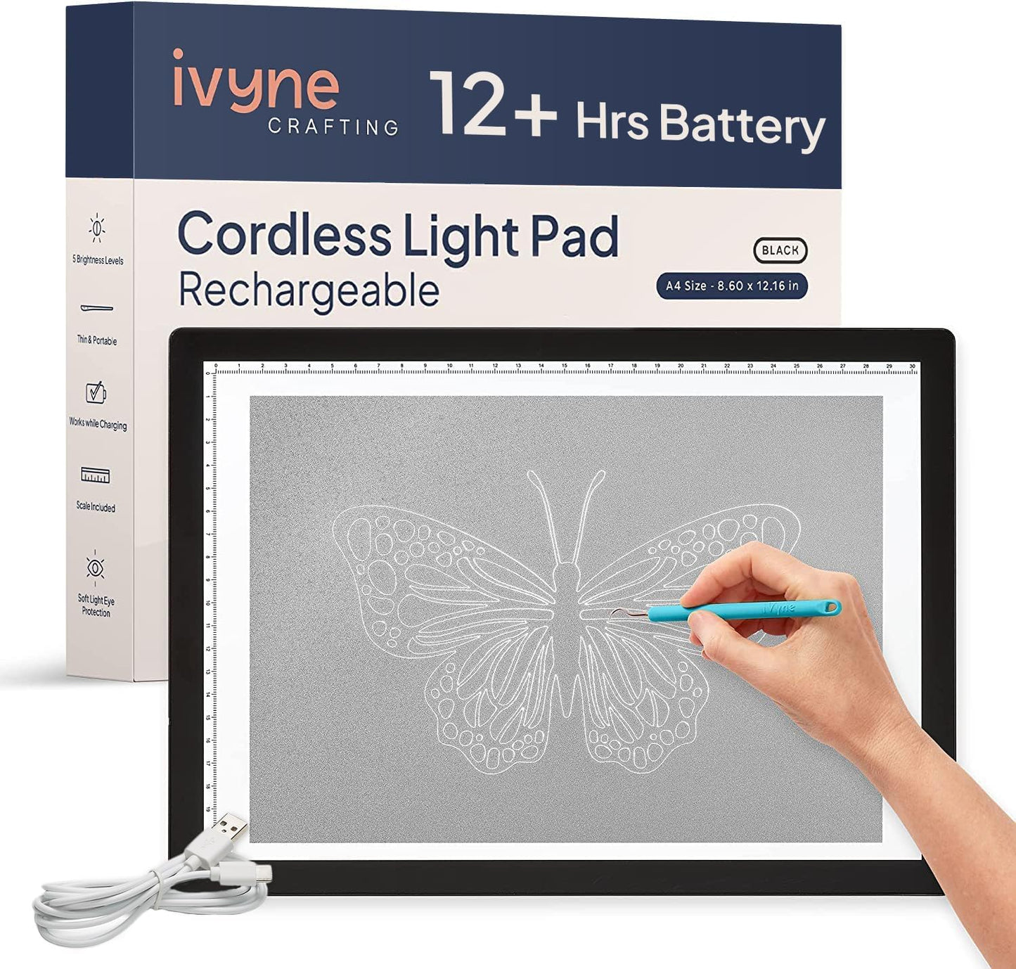 iVyne Rechargeable A4 Light Pad for Tracing & Weeding - LED Light Board for Weeding Vinyl - for Cricut Vinyl Weeding Tools - Ultra-Thin & Portable - Perfect for Artists & Crafters - Pink