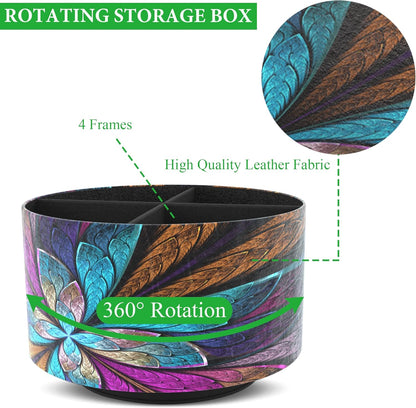 Round Leather Art Supply Organizer,Remote Control Holder,360 Degree Rotating,Multi-Functional Pencil Holder,4 Compartments Desktop Stationary Organizer(1-Fractal Flower) | Round - Colors C