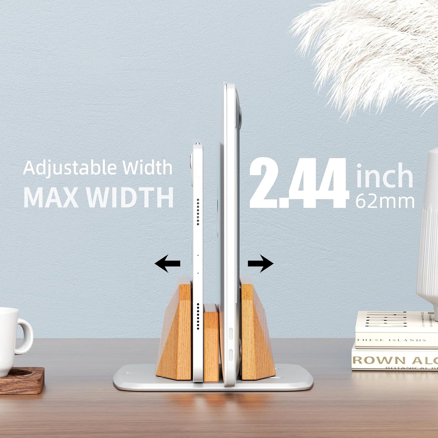 AFOOYO Vertical Laptop Stand - Dual Slots Walnut Adjustable Laptop Holder,Desktop Dock Compatible with All MacBook, Surface,Chromebook,Dell & More(Walnut)