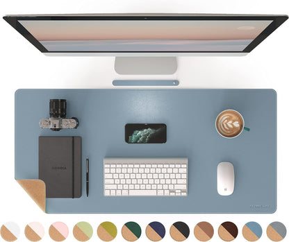 RENMTURE Dual-Sided Mouse Pad, Natural Cork & PU Leather Large Desk Pad for Office and Home Work, Desk Protector Non-Slip, Waterproof, Easy Clean (Olive Green, 32"x16")