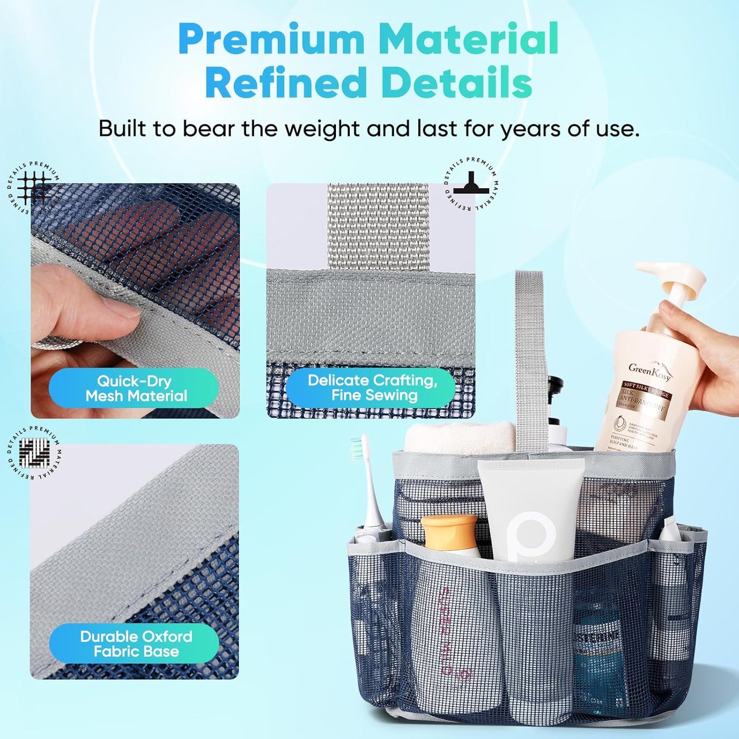 EUDELE Mesh Shower Caddy Portable for College Dorm Room Essentials, Shower Caddy Dorm with 8-Pocket Large Capacity for Beach, Swimming, Gym, Travel essentials