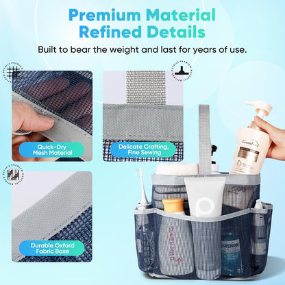 EUDELE Mesh Shower Caddy Portable for College Dorm Room Essentials, Shower Caddy Dorm with 8-Pocket Large Capacity for Beach, Swimming, Gym, Travel essentials