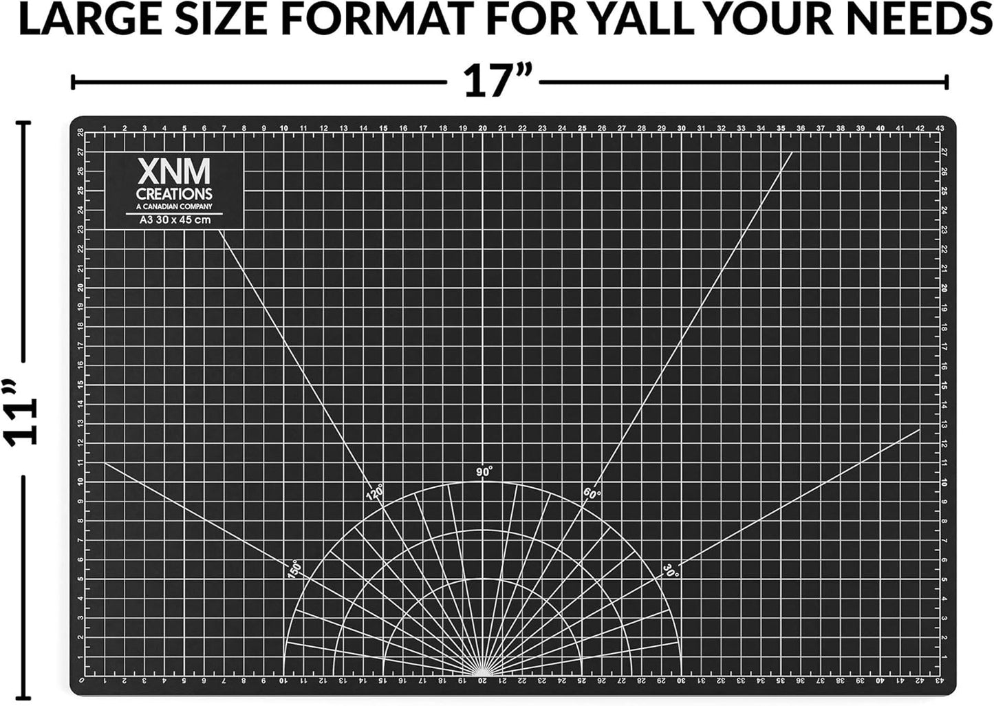 XNM Premium Self Healing Cutting Mat - 18 Inches by 24 inches - A2, 3 Layer Quality PVC Construction - Dual Sided, Imperial and Metric Grid Lines - Perfect for Cutting, Sewing, and Crafts